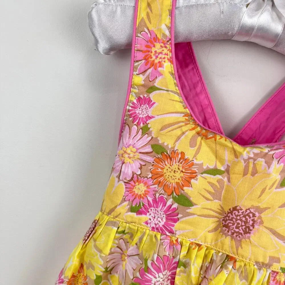 Vintage Y2K OshKosh B'gosh Yellow Pink Floral Sun Dress 2T